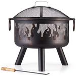 VonHaus Fire Pit – Firepit for Outdoor, Garden, Patio – Portable & Lightweight with Flame Design, Black Bronzed Steel, Fire Poker & Mesh Guard Included, Carry Handles – Use Wood or Charcoal to Fuel