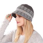 OVTRB Womens Winter Fleece Lined Bonnet Hat Cable Knitted Warm Cloche Bucket Hat Bowler Hat Skull Beanie with Visor Gray