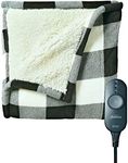Sunbeam Microplush Sherpa Heated Throw (Plaid Black and White)