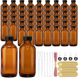 TBWIND 54 Pack 4oz Amber Glass Boston Round Bottles with Airtight Caps