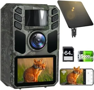 FKPCAM Trail Camera 4K 64MP Solar WiFi Game Hunting Camera with Night Vision– Built-in 5000mAh Battery, IP67 Waterproof, Motion Activated, 64GB Memory Card