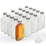 Belle Vous 200ml/7oz Glass Flask Liquor Bottles with Silver Caps & Funnel (20 Pack) - Empty Screw Top Miniature Favour Bottles for Weddings & Parties - Alcohol, Schnapps, Whisky, Shots & Spirits