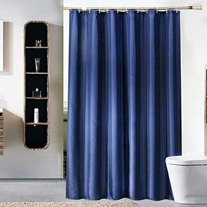 DEARARTBath Dark Blue Shower Curtain Set, 180cm(L) × 150cm(W) Cloth Shower Curtain with 12 Hooks, Quick Dry 100% Waterproof Water Resistant Washable