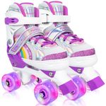 MammyGol Roller Skates for Girls Kids, 4 Size Adjustable Rainbow Quad Skates with All Light Up Wheels for Toddlers Boys Outdoor Indoor