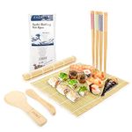 EXZACT Sushi Rolling Kit 8pcs Sushi Maker - 2 x Sushi Rolling Mats, 1 x Rice Paddle, 1 x Rice Spreader, 4 x Pairs Chopsticks - All Natural