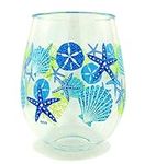 Summer Sea Shells Beach Plastic Wine Glass Tumbler, 16 oz, Pack of 2