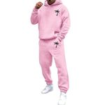 Tracksuit Mens Full Set Solid Colour Plus Size 2 Piece Sweatsuits for Men Long Sleeve Printed Tracksuit Soft Comfitable Sweatpants Set Fall Winter Casual Sportswear Hooded Sweatshirt Sales Pink