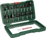 Bosch 15-Piece Hard Metal Router Bit Set (for Wood, Shank Ø 8 mm, Accessory Routers)