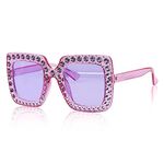 Jagowa Rhinestone Square Sunglasses - Large Frame Crystal Shades for Women's Dress Costume Accessories (Purple) - 1 Piece