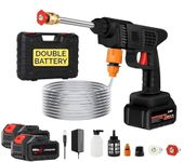 (Double Battery.) Cordless Portable Wireless Pressure Washer Gun 48V 12000mAh High Pressure Water Gun for Car Wash and Bike Cleaning with Adjustable Nozzle and 5M Hose Pipe (Black)