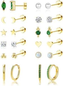 Staligue Hypoallergenic Flat Back Cartilage Earring Sets for Multiple Piercing,20G Flat Back Stud Earrings and Hoop Earrings for Women Trendy Surgical Steel Flatback Earring Helix Piercing Jewelry,