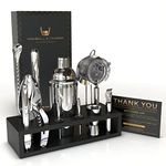 Highball & Chaser Bartender Kit With Bamboo Stand. Cobbler Cocktail Shaker Bar Set with Bar Tools/Bar Accessories Perfect For Home Bar. 304 Stainless Steel Bartender Kit With Stand for Gifts (Black)