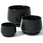 LE TAUCI Plant Pots for Indoor Plants, 4.1+5.1+6.5 inch Ceramic Plant Pots with Drainage Hole & Saucer, Indoor Flower Pot with Mesh Pad, Pot Plante Interieur, Set of 3, Black