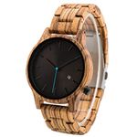 LMWOOD Custom Men's Engraved Wood Watch Zebra Wooden Casual Wristwatch Analog Quartz Date Dispaly, Personalized Birthday Gift