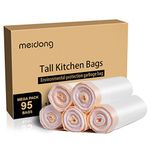 Trash Bags, meidong Garbage Bags 13 Gallon Large Tall Kitchen Drawstring Strong Multipurpose White Bags for Trash Can Garbage Bin(5 Rolls/95 Counts)