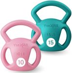 Yes4All Strength Training Kettlebells 10&15lb Weight with Wide Multigrip Handle for Dumbbell Weights Exercises, Full Body Workout Equipment - Pink - 10 + 15lbs