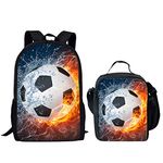 HUGS IDEA 2 Piece Kids School Shoulder Bag Football Lightning Printing Backpack for Teen Boys with Lunch Bag