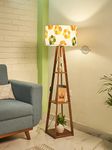 Crosscut Furniture Wooden Floor Lamp with Shelf (Fresh Flower). LED Bulb Included- Diwali Decoration Items