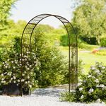 Jardineer Leaf-Patterned Garden Arch Trellis, 70.9W x 104.3H x 20.5D inch, Metal Garden Arbor with Decorative Leaf Design, Rustproof with Extended Thick Ground Stakes (Copper)