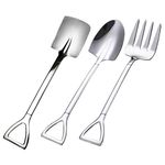 Travel Accessories 3pcs Mini Shovel Spoons and Fork Set Shovel Shape Spoon Dessert Ice Cream Spoons Fruit Fork Cake Fork for Home Party Kitchen Restaurant Bistro Utensils