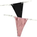 GORGLITTER Women's 2 Piece Clear Strap Thong Panties Invisible G String T-Back Black and Pink Small