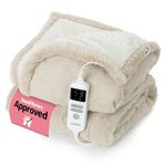 LIVIVO Premium Electric Heated Blanket 130x160cm - Soft Faux Fur & Sherpa Electric Throw with 10 Heat Levels, 9-Hour Timer, Auto Shut-Off & Overheat Protection, Machine Washable Winter Blanket - Beige