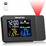 SMARTRO SC91 Projection Alarm Clock for Bedrooms with Weather Station, Wireless Indoor Outdoor Thermometer, Temperature Humidity Monitor Gauge Hygrometer