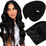 Sunny Hair Clip in Hair Extensions Human Hair Invisible Clip in Hair Extensions Real Human Hair Straight Hair Extensions for Women 20inch Jet Black