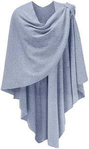 PULI Womens Large Cross Front Poncho Sweater Wrap Topper Knitted Elegant Shawls Cape for Fall Winter Dusty Blue