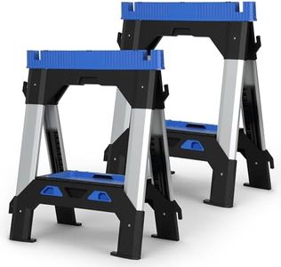 ZYJOYY Saw Horses 2 Pack Folding Heavy Duty ,Includes 4 Sawbucks, 2500 LBS Total Load Capacity, Built-In Tool Tray & Cord Hooks, Metal Folding Saw horse for Woodworking