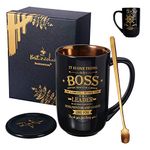 ALBISS Funny Boss Gifts for Your Boss Men Women, Best Boss Mug - Thank You Appreciation Secret Santa Gift for Leader Manager, Birthday, Retirement, Farewell, 18Oz Large Black Ceramic Coffee Cup, Boxed