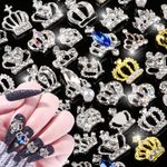 editTime Charms Metal Alloy Silver Gold 3D Nail Art Bow Crown Elk Butterfly Rhinestone Crystal Diamonds Nail Studs Manicure Jewelry for Crafts DIY Nail Art Tip (Crown)