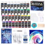 Shuttle Art Acrylic Pouring Paint, Set of 36 Bottles (2 oz) Pre-Mixed High-Flow Acrylic Paint Pouring Supplies with Canvas, Silicone Oil, Measuring Cups, Tablecloths, Complete Paint Pouring Kit