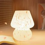 Cute Mushroom Lamp - ONEWISH Small Bedside Table Lamp Stepless Dimmable, Translucent Glass White Nightstand Lamp for Bedroom Dorm Kids Room Living Kitchen, Murano Style Aesthetic Home Decor Gift