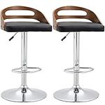 HOMCOM Bar Stools Set of 2, Adjustable Height Swivel Counter Stool with PU Leather Padded Seat, Steel Frame and Footrest for Kitchen, Black