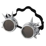 Ultra Silver with Brown Lenses Spike Steampunk Goggles Mens Womens Cyber Gasses Victorian Punk Welding Cosplay Goggles Goth Rustic Rivet Round Eyewear Flying Goggles Fancy Dress Pilot Goggles