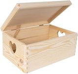 Creative Deco Large Wooden Box Storage Box with Hinged Lid | 11.8 x 7.87 x 5.51 inches (+-0.5) | with Heart Handles | Gift Box Display Box | Plain Unpainted Beige | Natural Wood Keepsake Chest