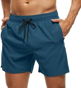SILKWORLD Mens Swim Trunks Quick Dry Bathing Suits Shorts with Zipper Pockets, MQ18_Zip_CB, Large