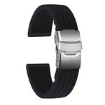 Ullchro Silicone Watch Strap Replacement Rubber Watch Band Waterproof Stripe Pattern - 16mm, 18mm, 20mm, 22mm, 24mm Watch Bracelet with Stainless Steel Deployment Buckle (20mm, Black)