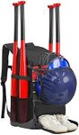 TPAID Baseball Backpack Softball Bag: 4 Bat Adult Youth Lightweight - Dry Wet Separation Compartment Shoe Glove Storage Helmet Holder Equipment Fence Hook College Team Backpack Black