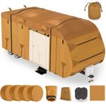 Lanceton 18-20ft Travel Trailer Camper RV Cover Package Premium Heavy-Duty Waterproof Anti-UV Breathable Fabric Including Jack Cover 4 Tire Covers and 2 Secure Straps