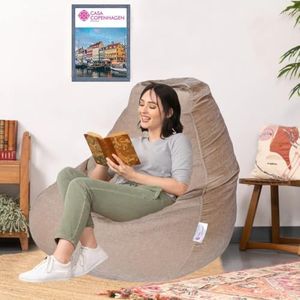 Casa Copenhagen Premium Designer Fabric Bean Bag Chair, Filled with Beans | Capacity: Upto 7 Ft Height, 200 KG Weight | 4XL | Dark Cream