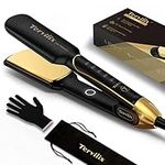 Terviiix 100% Pure Titanium Flat Iron, ARC Non-Snagging Hair Straightener for One Swipe, 24K Salon Wide Straightening Iron for Thick Hair & Black Woman Hair & Curly Hair, Dual Voltage, 1-3/4 Inch