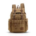 FANDARE Vintage Backpack Canvas Daypacks School Bag Outdoor Hiking Rucksack College Bookbag Teenager Travel Field Pack Large Knapsack Durable Infantry Pack for Women Men Brown a