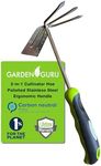 Garden Guru Hand Cultivator Rake Hoe Tiller Tool - Stainless Steel for Ultimate Strength - Rust Resistant - Ergonomic Handle - Great for Gardening Cultivating Loosening Weeding