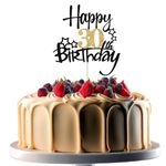 JEKUGOT 30th Birthday Cake Toppers, Black and Gold Glitter Cake Decorations, Happy 30th Birthday Cake Toppers for Men and women Themed Party (1pcs)