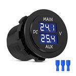 MICTUNING 10-60V LED Digital Round Double Voltmeter Panel Voltage Monitor for Car Pickup RV Truck Dual Battery Pack - Blue