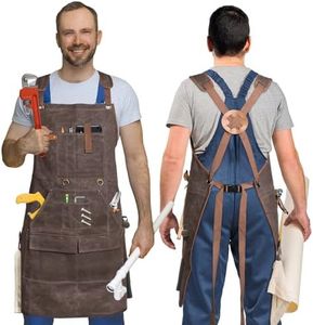 Lumil Woodworking Apron for Men, Waxed Canvas Tool Carpenters Machinist Workshop Apron, Brown