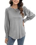 Famulily Ladies Tunic O-Neck Sweatshirt Casual Women Tops Long Sleeve T Shirt （Gray S）