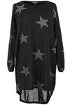 Fashion Star Womens Stars Baggy Oversized Dip Hem Hi-Lo Top Black S